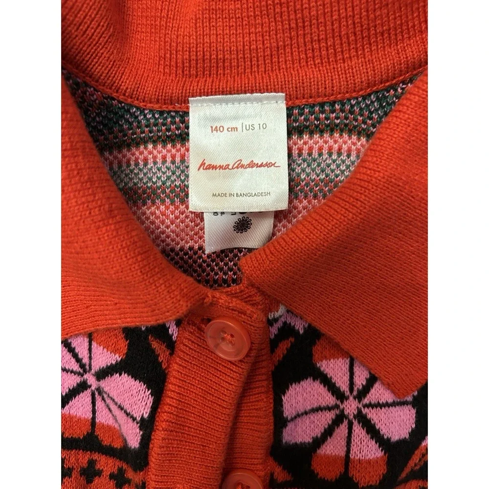 Hanna Andersson Size 10 Fair Isle Floral Cardigan Sweater Collared Pink Red
